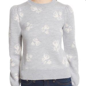 Rebecca Taylor Gray and Pink Floral Jacquard Sweater XS